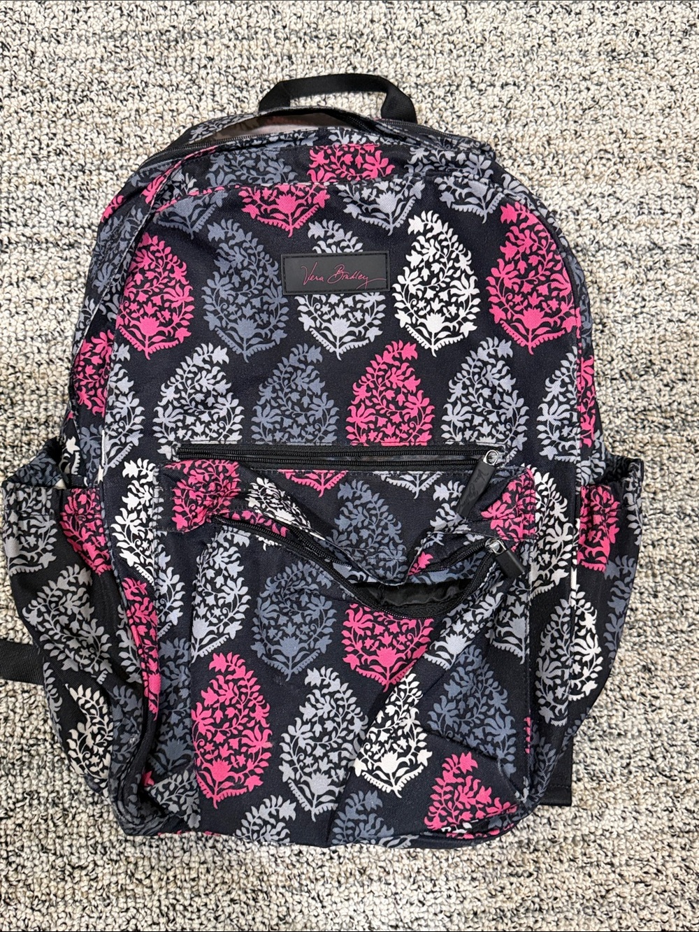 Vera Bradley Black Backpack with Pink and Gray - Like New - Fits everything!